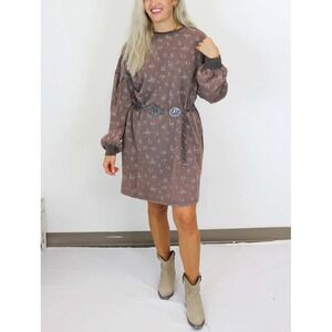 Easel Sweatshirt Dress‎ Boho Western Print Large Brown Coastal Cowgirl Pockets